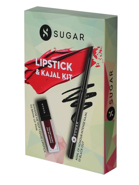 

SUGARSmudge me not liquid Lipstick - 02 Brink of Pink & Kajal - Gift Box, Multi