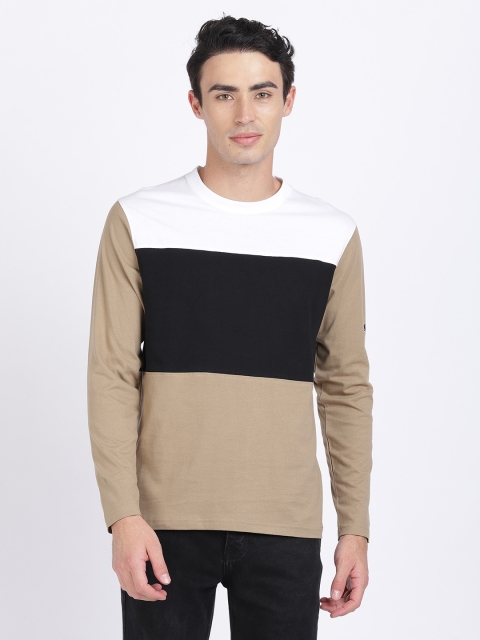 

ANTHEM Men Beige & Black Colourblocked Round Neck T-shirt