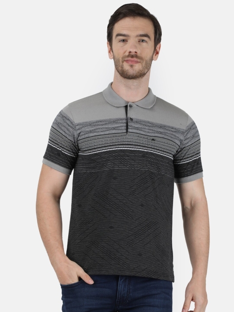 

Monte Carlo Men Charcoal Striped Polo Collar T-shirt