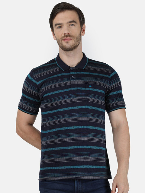 

Monte Carlo Men Navy Blue Striped Polo Collar T-shirt