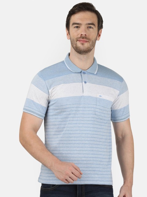 

Monte Carlo Men Blue Striped Polo Collar T-shirt