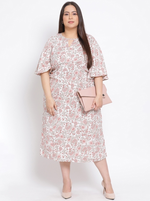 

Oxolloxo Plus Size Women White & Red Printed A-Line Dress