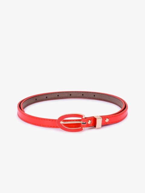 

BuckleUp Women Red & Rose Gold Solid Belt