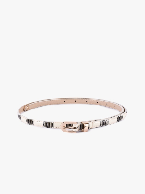 

BuckleUp Women Cream-Coloured & Black Striped Belt