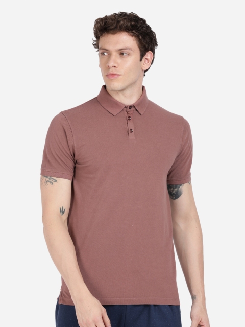 

Breakbounce Men Brown Solid Slim Fit Polo Collar T-shirt