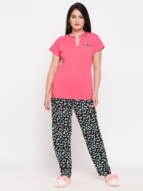 

XIN Women Pink & Black Solid Night suit