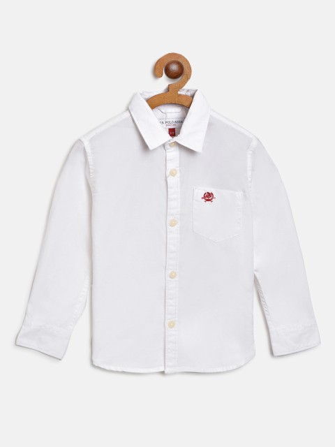 

U S Polo Assn Kids Boys White Solid Pure Cotton Casual Shirt
