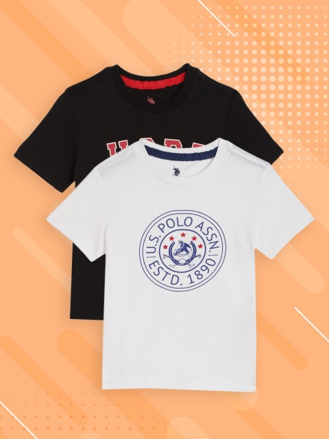

U S Polo Assn Kids Boys Assorted Pack of 2 Pure Cotton Printed Pure Cotton T-shirts