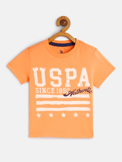 

U.S. Polo Assn. Kids Boys Orange Brand Logo Printed Pure Cotton T-shirt