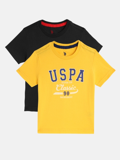

U.S. Polo Assn. Kids Boys Pack of 2 Assorted Brand Logo Printed Pure Cotton T-shirts