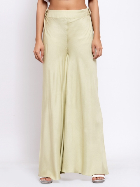 

DUGRI BE THE ONE Women Green Solid Flared Palazzos