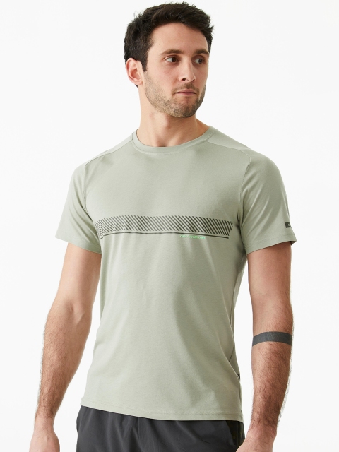 

Domyos By Decathlon Men Olive Green Solid Polyester Round Neck Gym T-shirt