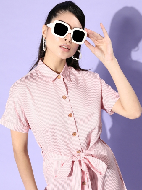 

Globus Women Pink Striped Cinched Waist Dress
