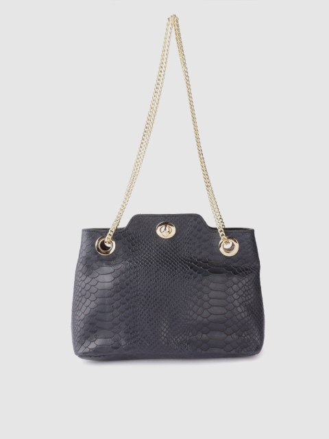 

Hidesign Navy Blue Handcrafted Snakeskin Textured Leather Structured Shoulder Bag