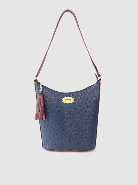 

Hidesign Navy Blue & Burgundy Textured Leather Shoulder Bag