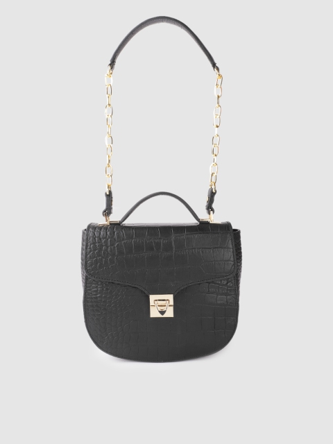

Hidesign Black Croc Textured Leather Half Moon Satchel