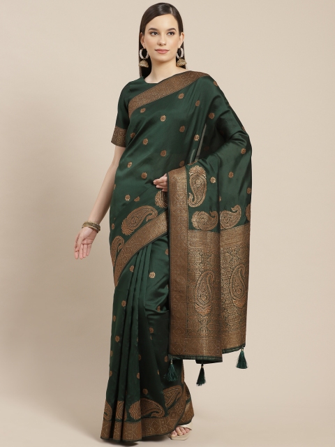 

Inddus Green & Brown Ethnic Motifs Beads and Stones Silk Blend Saree