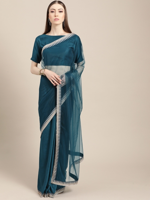 

Inddus Teal Blue Solid Saree