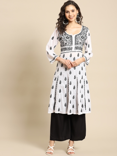 

Saadgi Women White & Black Ethnic Motifs Embroidered Chikankari Cotton Kurta with Palazzos