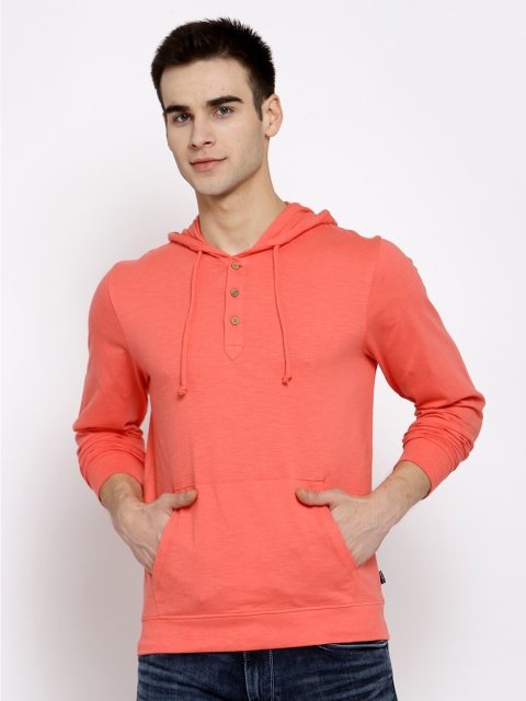 

Pepe Jeans Men Coral Solid Hooded Pure Cotton T-shirt