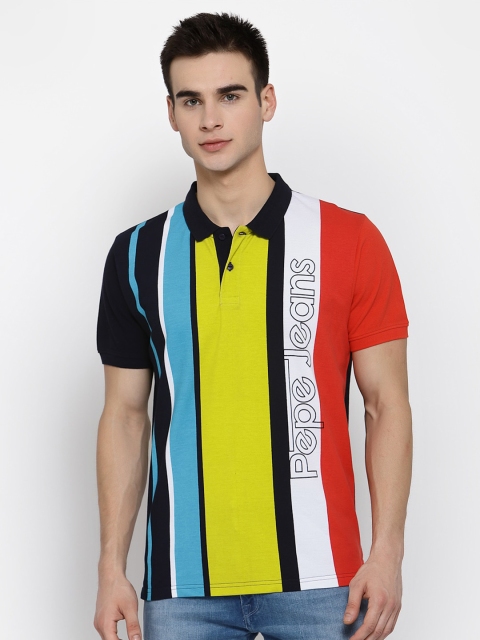 

Pepe Jeans Men Navy Blue Colourblocked Pure Cotton Polo Collar Pure Cotton T-shirt