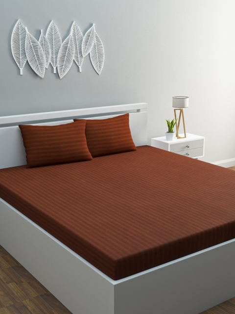 

HOME AFFAIRS Brown Striped 210 TC Cotton 1 King Bedsheet with 2 Pillow Covers