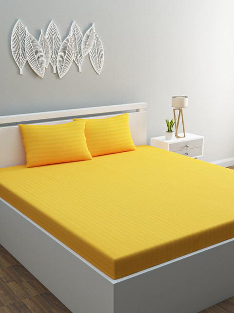 

HOME AFFAIRS Yellow Striped 210 TC Cotton 1 King Bedsheet with 2 Pillow Covers