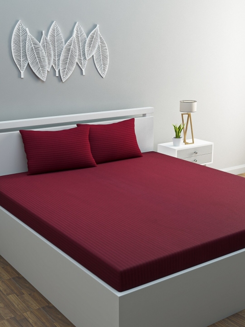 

HOME AFFAIRS Maroon Striped 210 TC Cotton 1 King Bedsheet with 2 Pillow Covers
