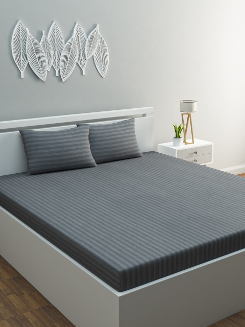 

HOME AFFAIRS Grey Striped 210 TC Cotton 1 King Bedsheet with 2 Pillow Covers