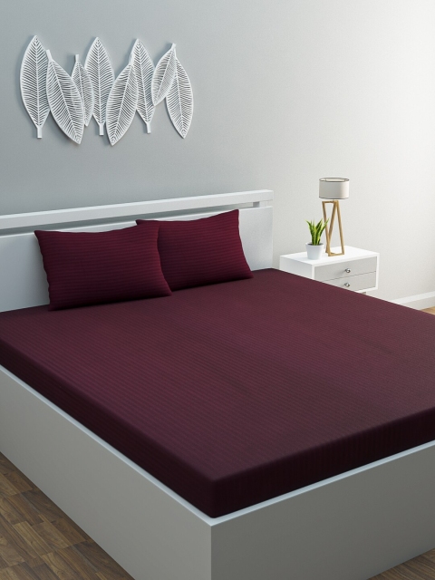 

HOME AFFAIRS Purple Striped 210 TC Cotton 1 King Bedsheet with 2 Pillow Covers