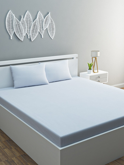 

HOME AFFAIRS White Striped 210 TC Cotton 1 King Bedsheet with 2 Pillow Covers