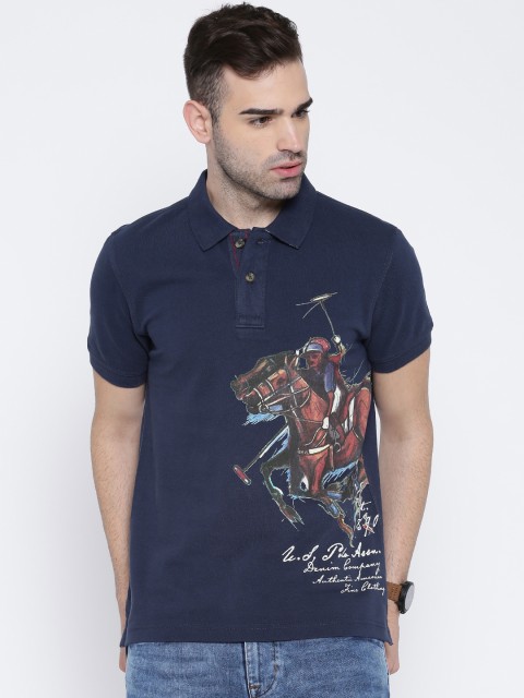 

U.S. Polo Assn. Denim Co. Navy Printed Polo Pure Cotton T-shirt, Navy blue