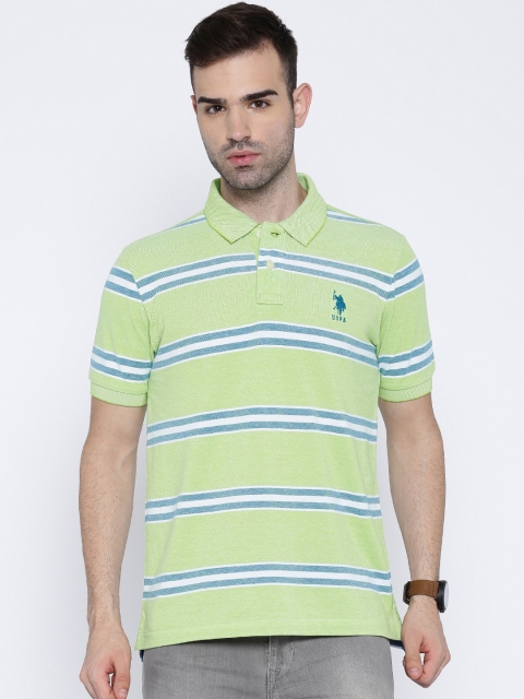

U.S. Polo Assn. Green Blue Striped Polo Pure Cotton T-shirt