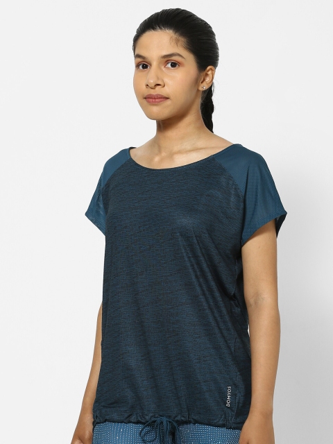 

Domyos by Decathlon Women Dark Green Round Neck Loose-Fit Gym T-shirt, Blue