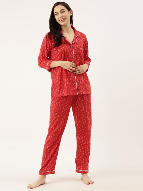 

Bannos Swagger Women Red & White Printed Night Suit