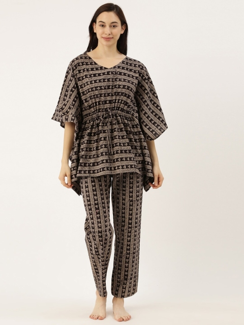 

Bannos Swagger Women Black & Taupe Printed Pure Cotton Night Suit