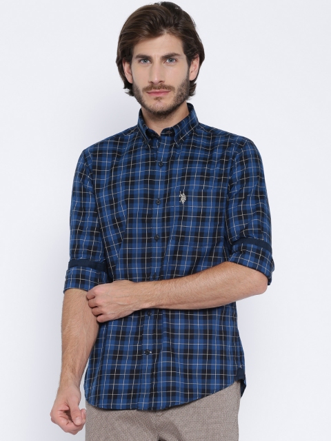 

U.S. Polo Assn. Blue & Black Checked Tailored Fit Casual Shirt
