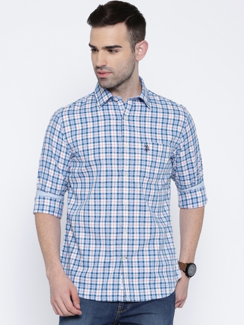 

U.S. Polo Assn. Blue & White Checked Tailored Fit Casual Shirt