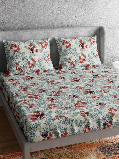 

PETAL HOME White & Grey Floral 300 TC Cotton 1 King Bedsheet with 2 Pillow Covers