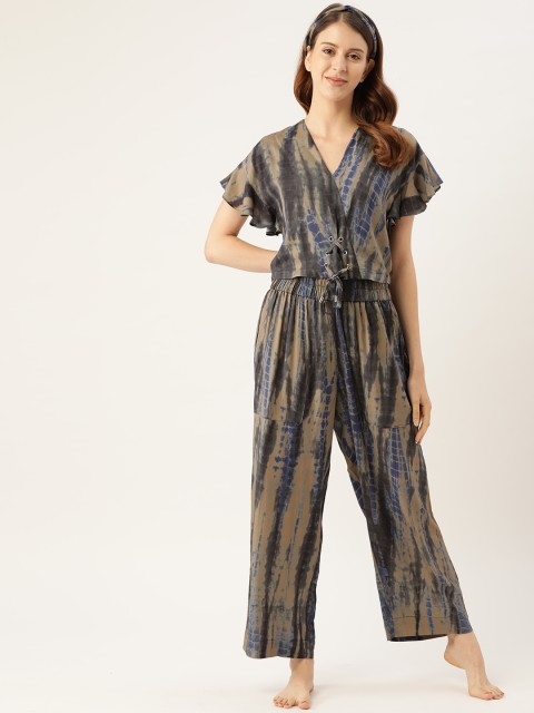 

DREAMSS BY SHILPA SHETTY Women Beige & Charcoal Grey Dyed Top with Palazzos & Hair Band