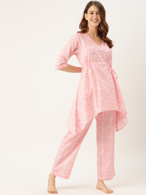 

DREAMSS BY SHILPA SHETTY Women Pink & White Printed Tunic with Pyjamas