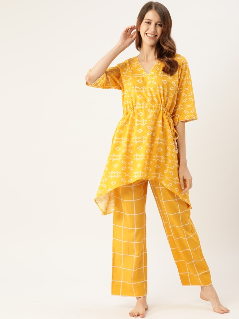 

DREAMSS BY SHILPA SHETTY Women Yellow & White Printed Tunic with Pyjamas