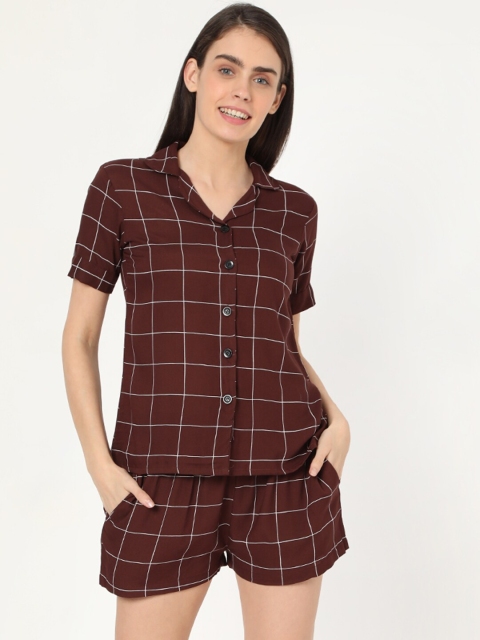 

Smarty Pants Women Brown Checked Night Suit