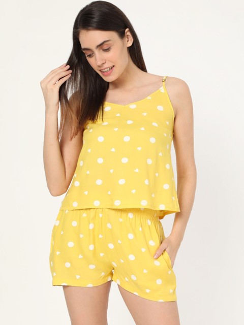 

Smarty Pants Women Yellow & White Printed Cotton Night Suit