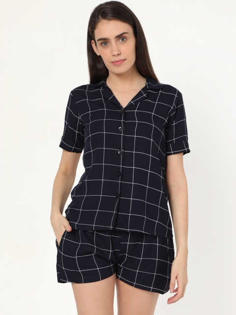 

Smarty Pants Women Navy Blue & White Checked Night Suit