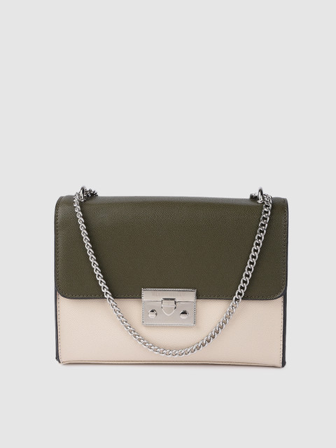 

Allen Solly Women Off-White & Olive Colourblocked Structured Shoulder Bag