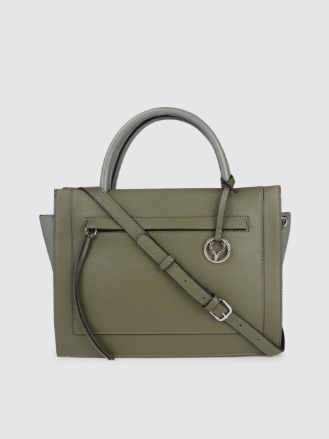 

Allen Solly Green & Grey Structured Handheld Bag