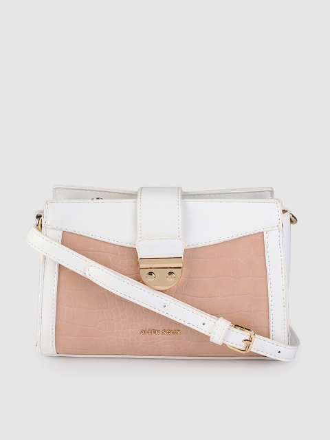 

Allen Solly White & Pink Croc Textured with Colourblock Detail Structured Sling Bag