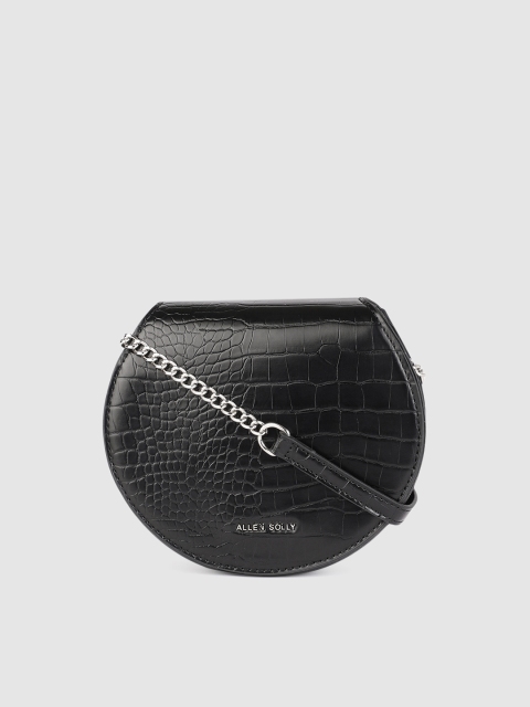 

Allen Solly Black Croc Textured Structured Sling Bag