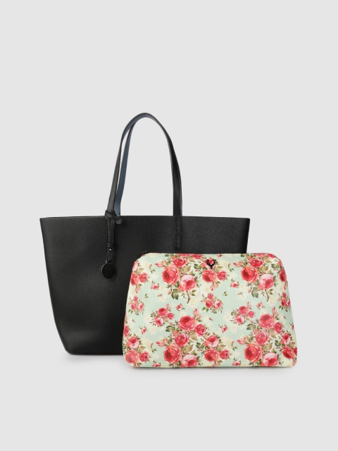 

Allen Solly Black Solid Oversized Structured Tote Bag With Pouch